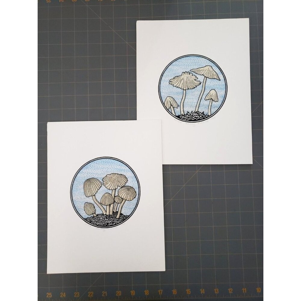 Larry Kissick Pair of Mushroom Numbered Prints Canadian Artist Signed 1982